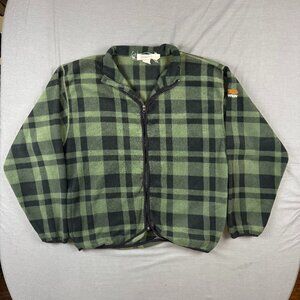 Vintage Nautica Competition Jacket Mens XL Green/Black Plaid Fleece Full Zip